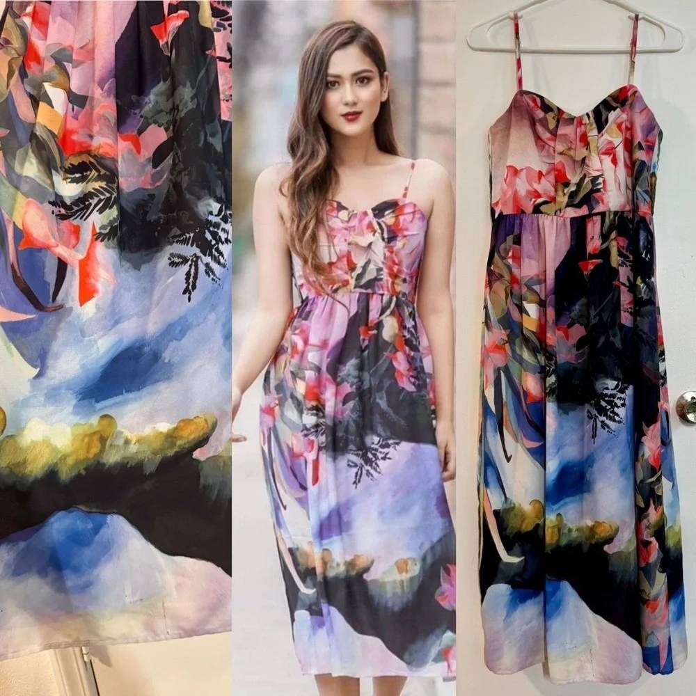 Corey‎ Lynn Calter Dress Women 8  Watercolor Daybreak Midi Anthropologie